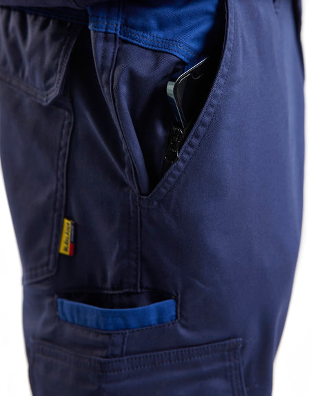 Blaklader Industry Trousers Stretch with Knee Pad Pockets 1448 #colour_navy-blue-cornflower-blue