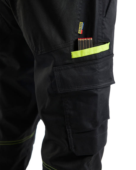 Blaklader Industry Trousers Stretch with Knee Pad Pockets 1448 - Black/Hi-vis yellow #colour_black-hi-vis-yellow