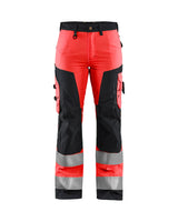 Blaklader Women's Hi-Vis Trousers without Nail Pockets 7155 #colour_red-hi-vis-black