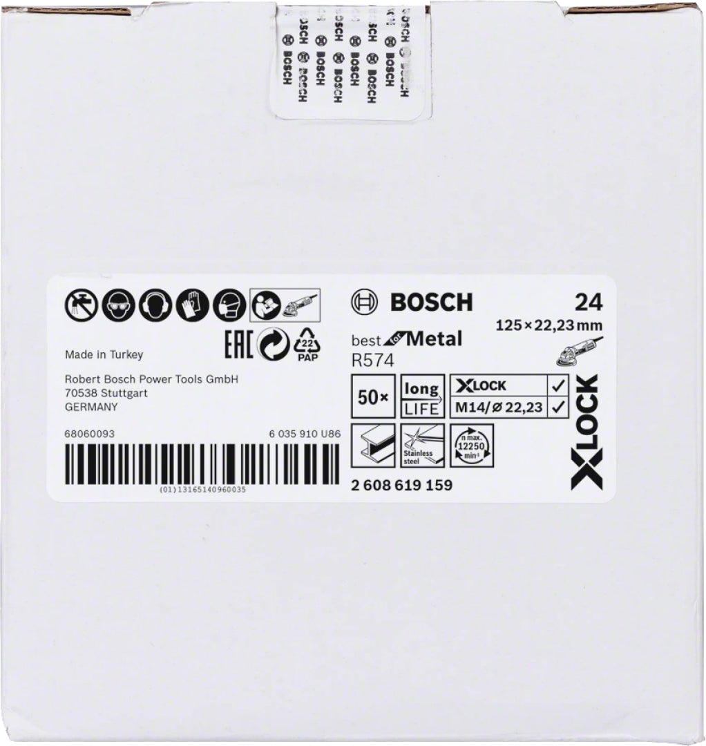 Bosch Professional X-LOCK Fibre Sanding Discs - 125mm G 24 R574 - Best for Metal