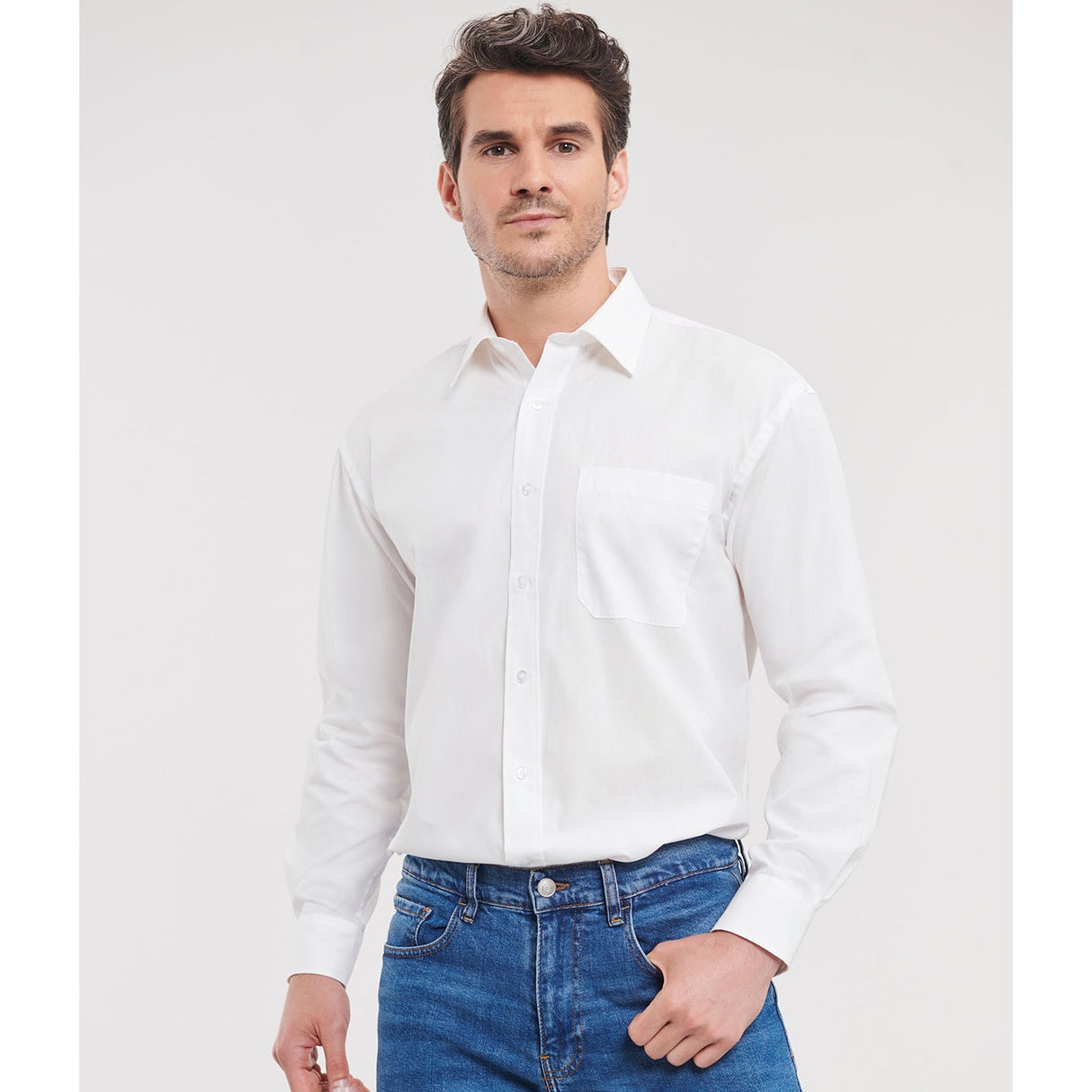 Russell Collection Long Sleeve Pure Cotton Easycare Poplin Shirt