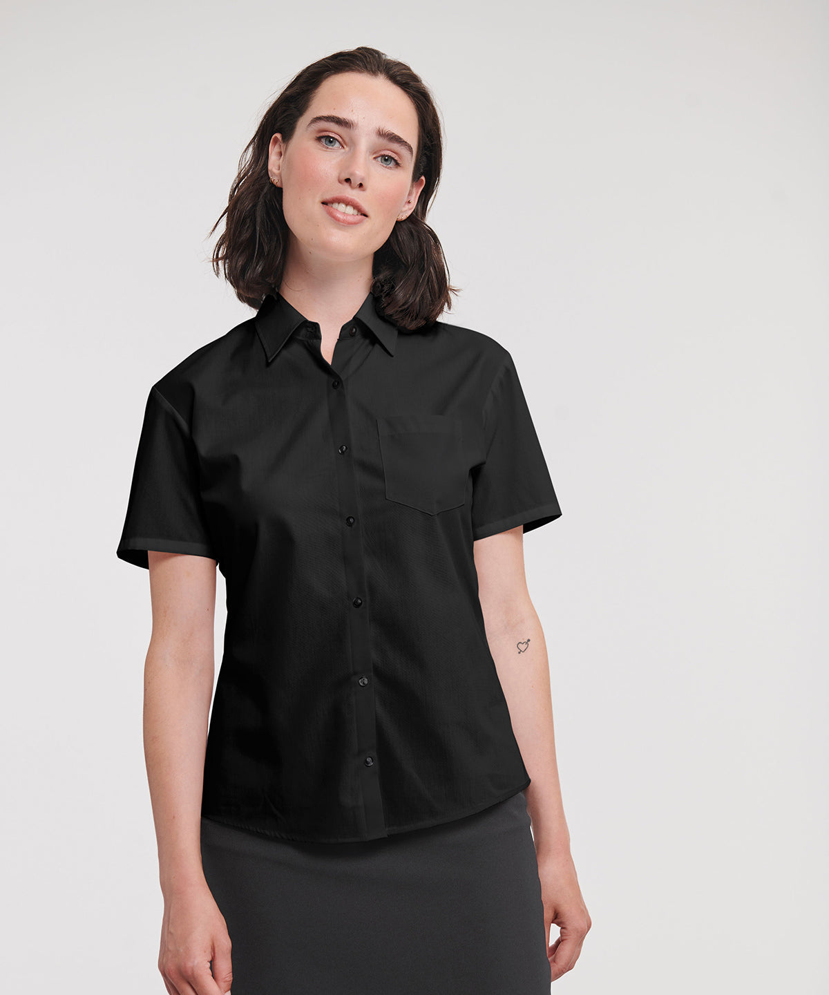 Russell Collection Women's Short Sleeve Pure Cotton Easycare Poplin Shirt