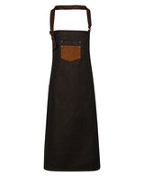 Premier Division Waxed-Look Denim Bib Apron With Faux Leather