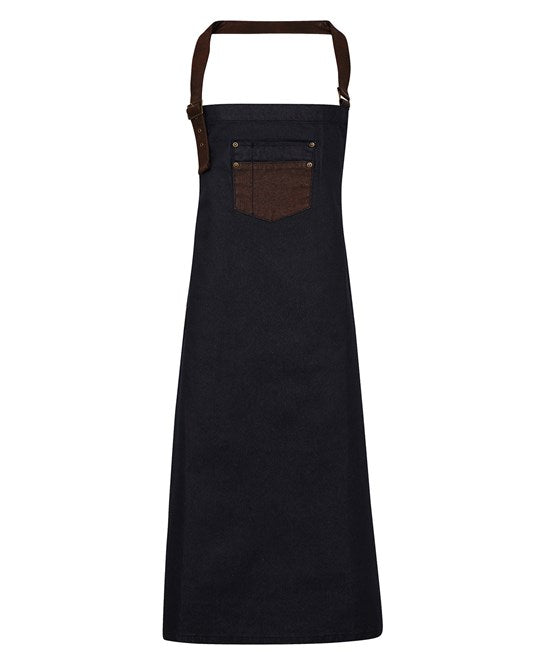 Premier Division Waxed-Look Denim Bib Apron With Faux Leather