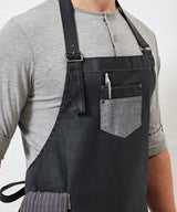 Premier Division Waxed-Look Denim Bib Apron With Faux Leather