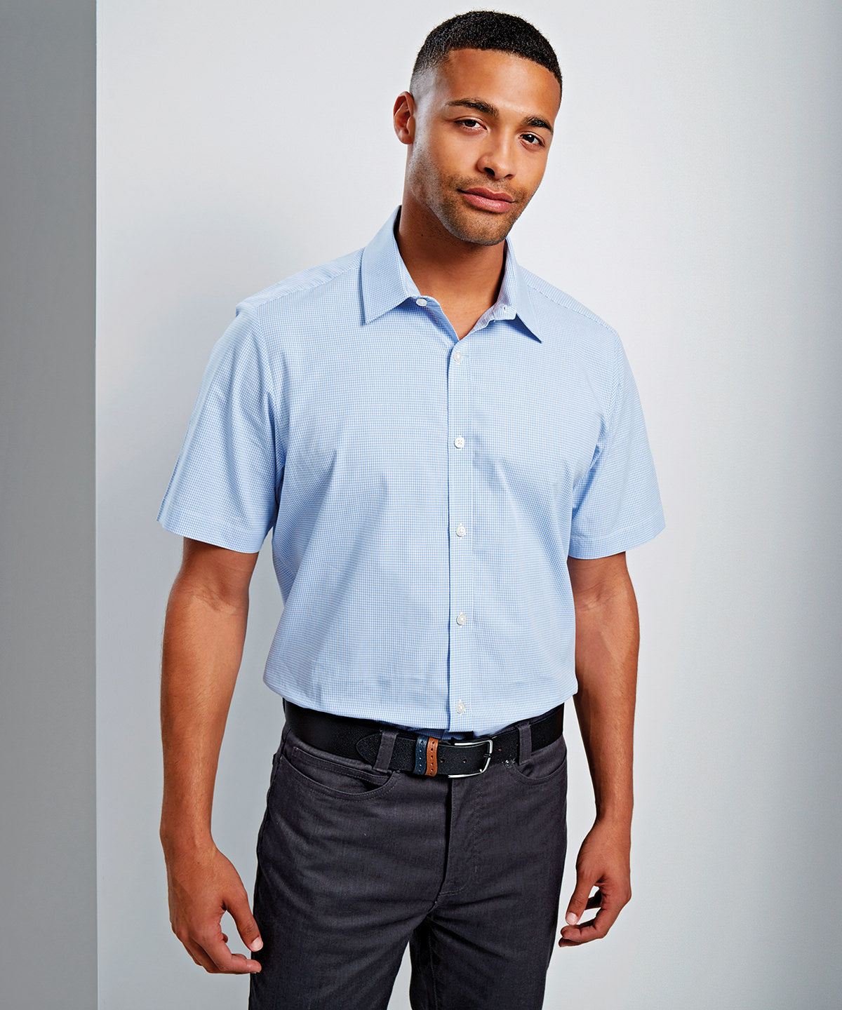 Premier Microcheck (Gingham) Short Sleeve Cotton Shirt