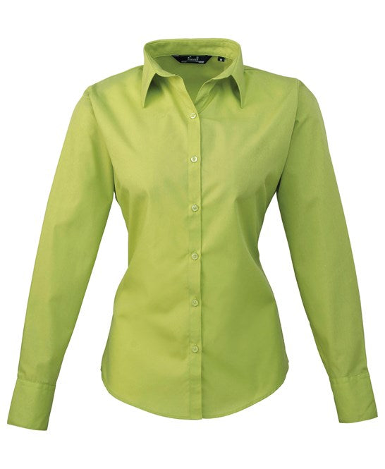 Premier Women's Poplin Long Sleeve Blouse - Lime