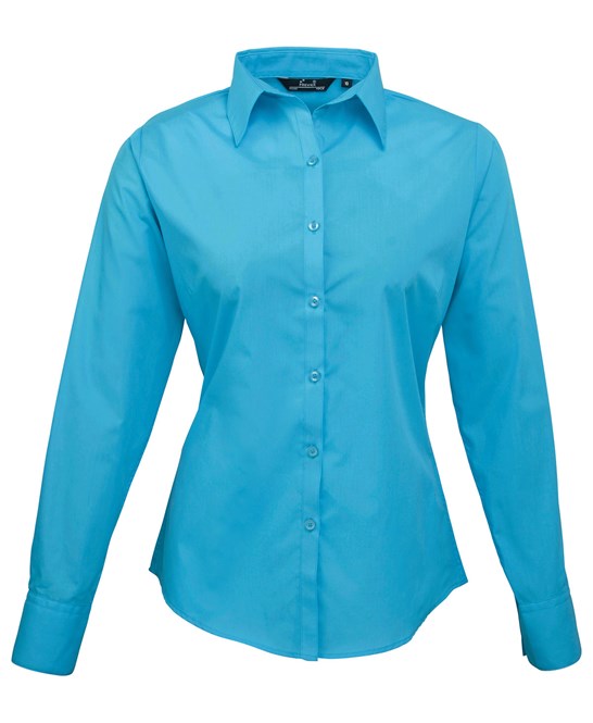 Premier Women's Poplin Long Sleeve Blouse - Turquoise