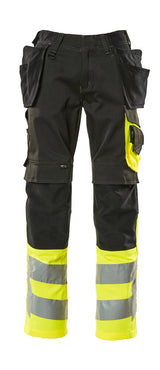 Mascot Safe Supreme Trousers with Holster Pockets #colour_black-hi-vis-yellow