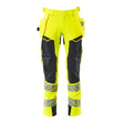 Mascot Accelerate Safe Trousers with Holster Pockets - Hi-Vis Yellow/Dark Navy #colour_hi-vis-yellow-dark-navy