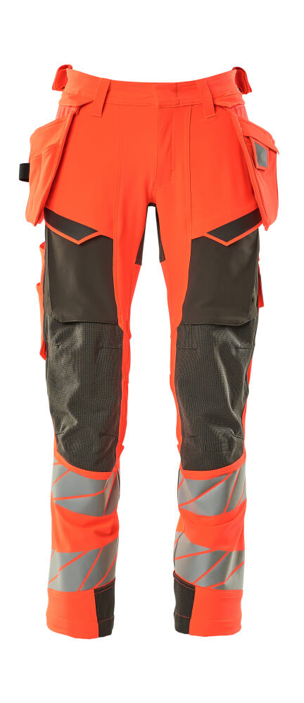 Mascot Accelerate Safe Trousers with Holster Pockets - Hi-Vis Red/Dark Anthracite #colour_hi-vis-red-dark-anthracite