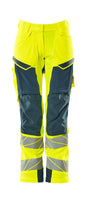 Mascot Accelerate Safe Ladies Diamond Fit Trousers with Kneepad Pockets - Hi-Vis Yellow/Petrol #colour_hi-vis-yellow-petrol