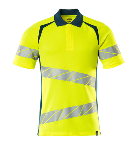 Mascot Accelerate Safe Modern Fit Polo Shirt #colour_hi-vis-yellow-dark-petroleum