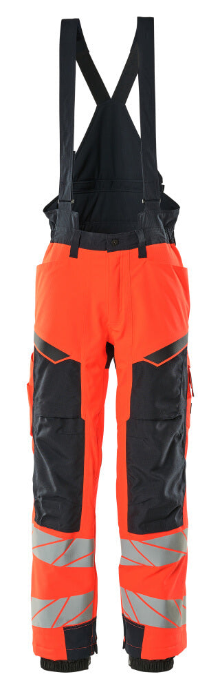 Mascot Accelerate Safe Winter Trousers with Kneepad Pockets #colour_hi-vis-red-dark-navy