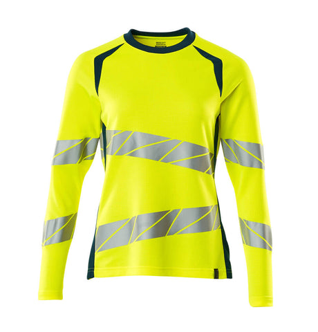 Mascot Accelerate Safe Ladies Fit Long-Sleeved T-shirt #colour_hi-vis-yellow-dark-petroleum