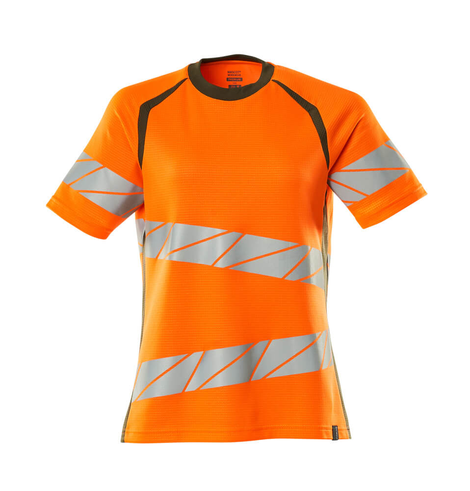 Mascot Accelerate Safe Ladies Fit T-shirt #colour_hi-vis-orange-moss-green