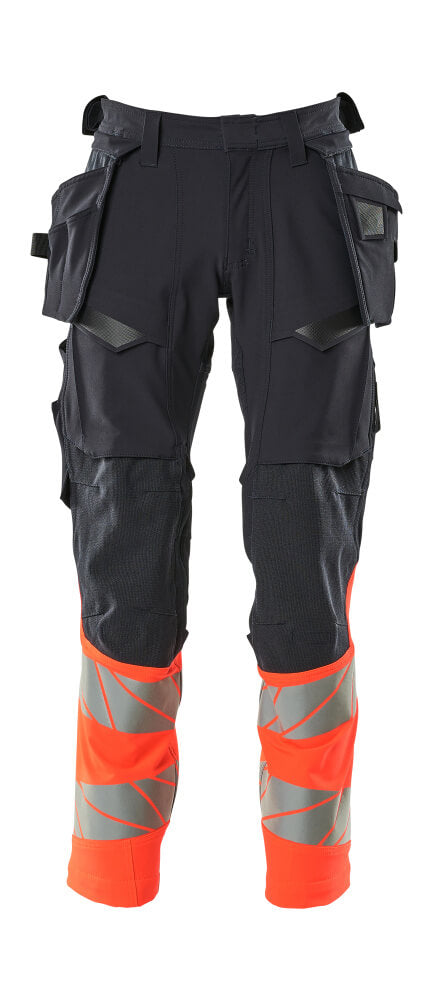 Mascot Accelerate Safe Trousers with Holster Pockets - Dark Navy/Hi-Vis Red #colour_dark-navy-hi-vis-red