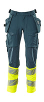 Mascot Accelerate Safe Trousers with Holster Pockets - Dark Petroleum/Hi-Vis Yellow #colour_dark-petroleum-hi-vis-yellow