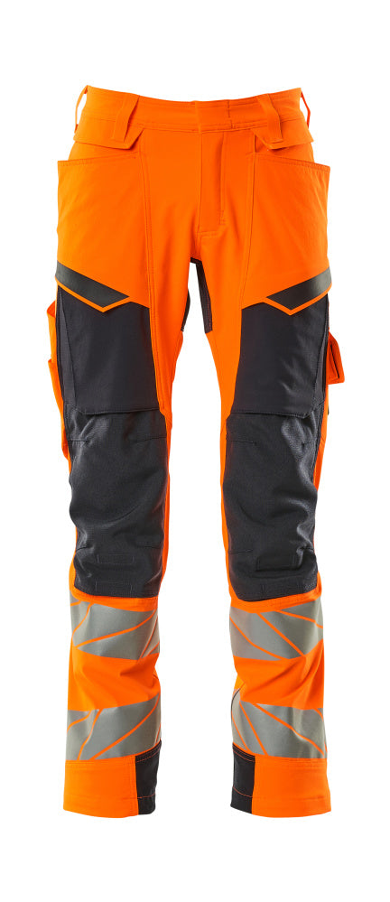 Mascot Accelerate Safe Trousers with Kneepad Pockets - Hi-Vis Orange/Dark Navy #colour_hi-vis-orange-dark-navy