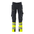 Mascot Accelerate Safe Ultimate Stretch Trousers with Thigh Pockets - Dark Navy/Hi-Vis Yellow #colour_dark-navy-hi-vis-yellow