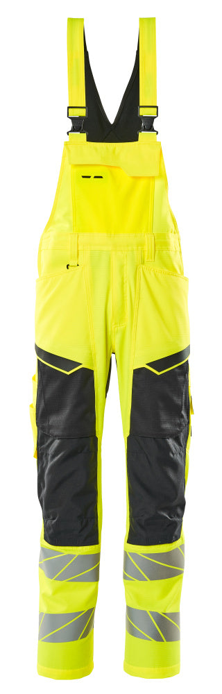 Mascot Accelerate Safe Bib & Brace with Kneepad Pockets - Hi-Vis Yellow/Black #colour_hi-vis-yellow-black