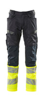 Mascot Accelerate Safe Trousers with Kneepad Pockets - Dark Navy/Hi-Vis Yellow #colour_dark-navy-hi-vis-yellow