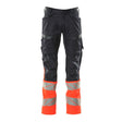 Mascot Accelerate Safe Trousers with Kneepad Pockets - Dark Navy/Hi-Vis Red #colour_dark-navy-hi-vis-red