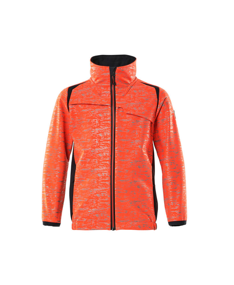 Mascot Accelerate Safe Junior Softshell Jacket with Reflectors #colour_hi-vis-red-dark-navy