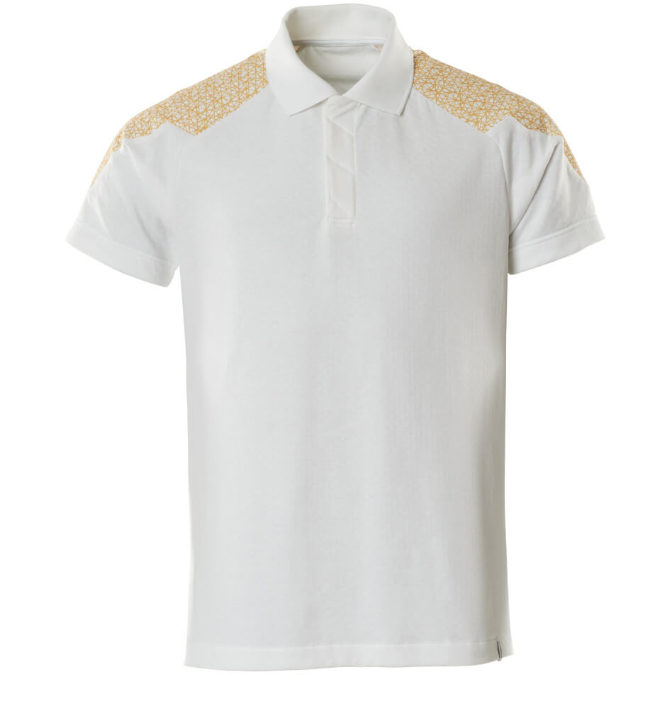 Mascot Food & Care Polo Shirt #colour_white-curry-gold