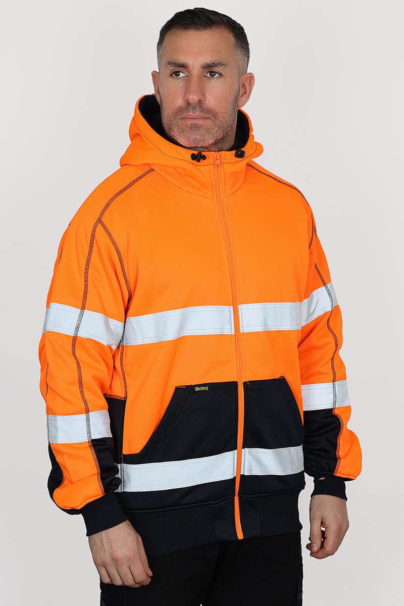 Bisley Taped Hi Vis Front Zip Fleece Hoodie