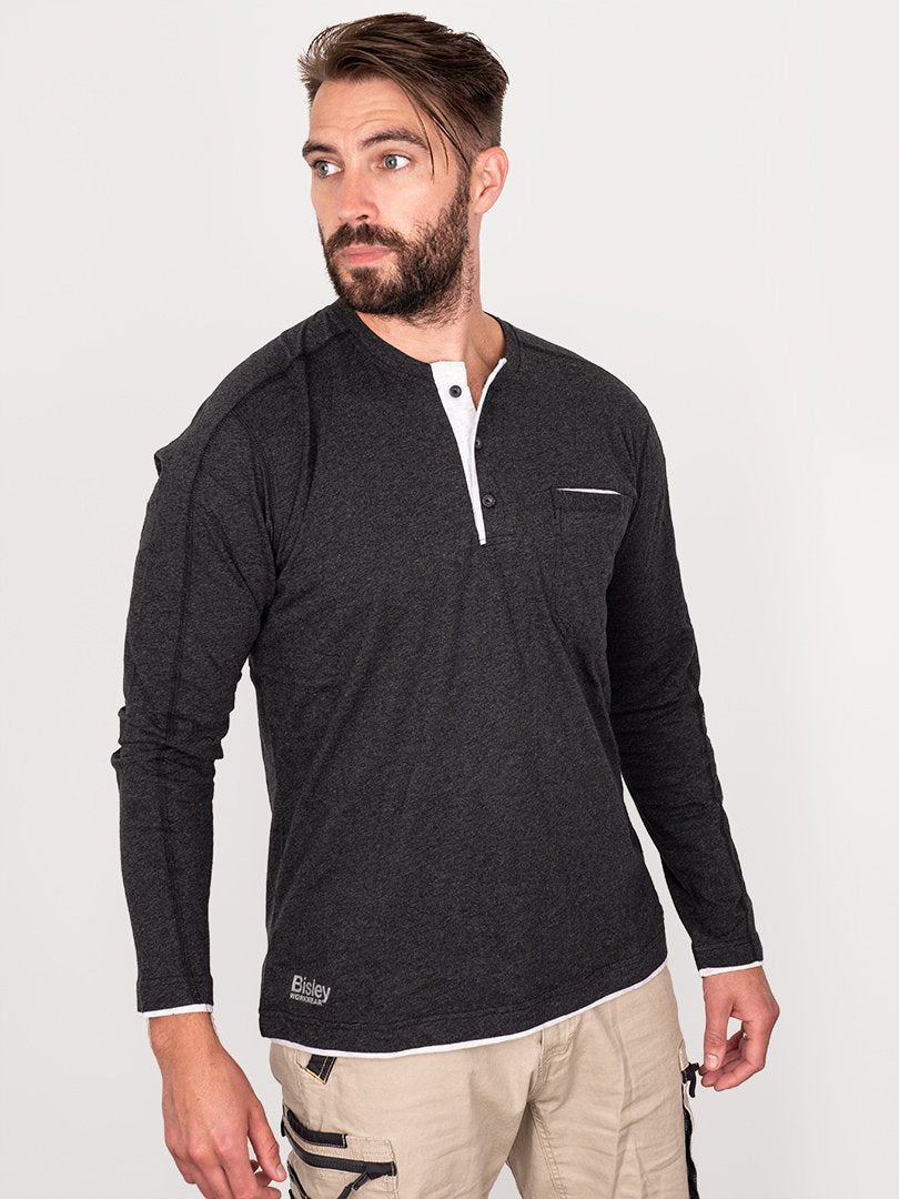 Bisley Flex & Move Long Sleeve Cotton Henley T-Shirt